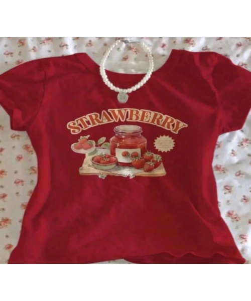 Strawberry Baskılı Kırmızı Crop Bluz