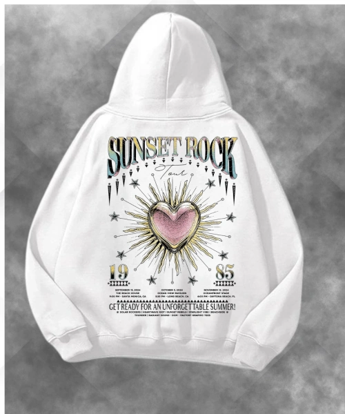 Sunset Rock Baskılı Unisex Oversize Kapüşonlu Sweatshirt