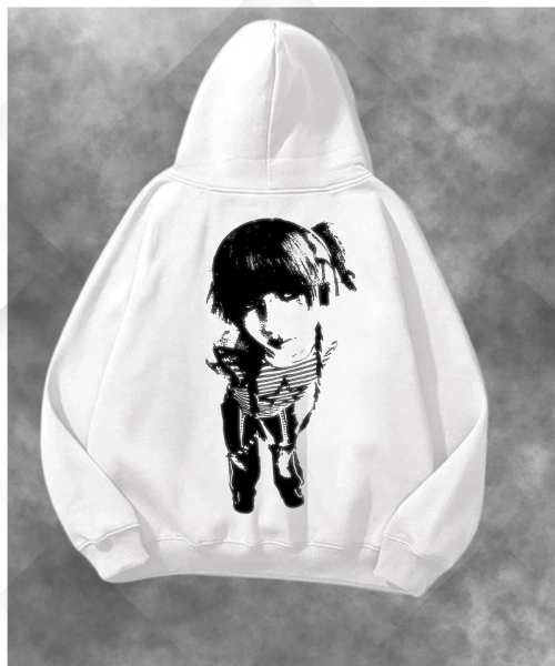 Street Art Girl Baskılı Unisex Oversize Kapüşonlu Sweatshirt