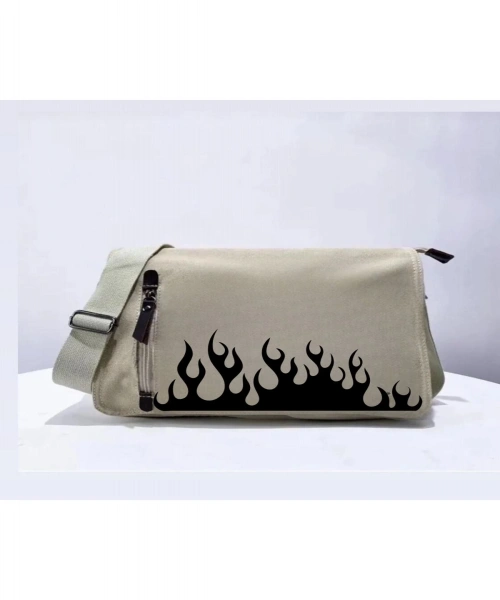 STREETBEAT WEAR Flame Baskılı Unisex Bej Postacı Çantası