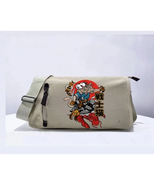 STREETBEAT WEAR Samurai Cat Unisex Bej Postacı Çantası