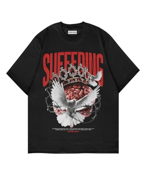 Suffering Baskılı Siyah Renk Oversize T-shirt