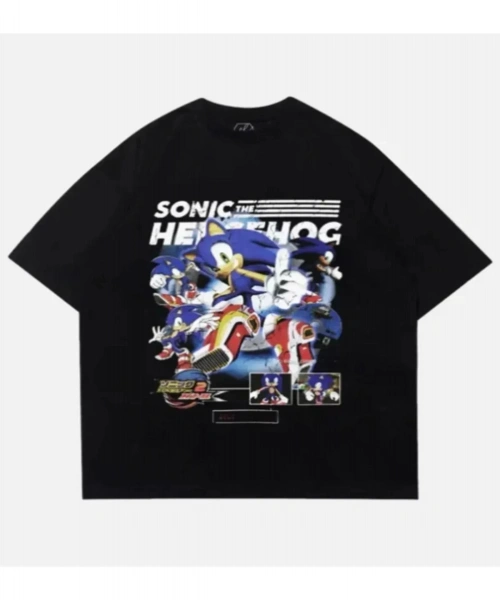 Süper Sonic Baskı Detaylı Oversize Unisex Kısa Kol TShirt