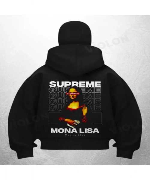Supreme Baskılı Siyah Samuray Kar Maske Sweatshirt Hırka