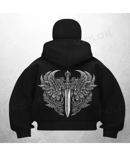 Sword Legend Baskılı Siyah Samuray Kar Maske Sweatshirt Hırka