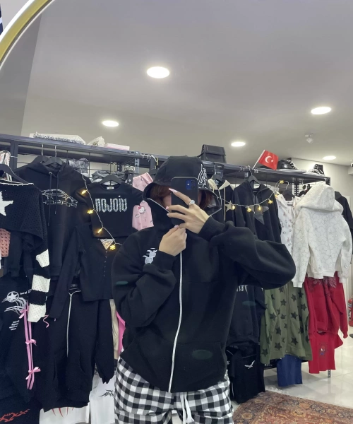 Target samuray nakış baskılı kapüşonlu maske hırka