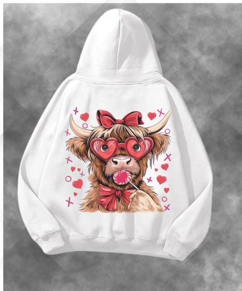 Tatlı Boğa Baskılı Unisex Oversize Kapüşonlu Sweatshirt