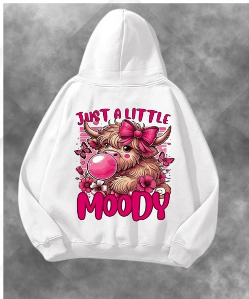 Moody Boğa Baskılı Unisex Oversize Kapüşonlu Sweatshirt