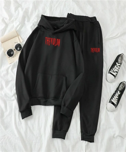 The Violon Collection Siyah Renk Kırmızı Baskılı Sweatshirt-Eşofman Alt Takım