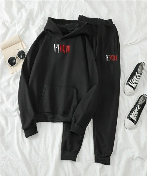 The Violon Collection Siyah Renk Kırmızı Beyaz Baskılı Sweatshirt-Eşofman Alt Takım