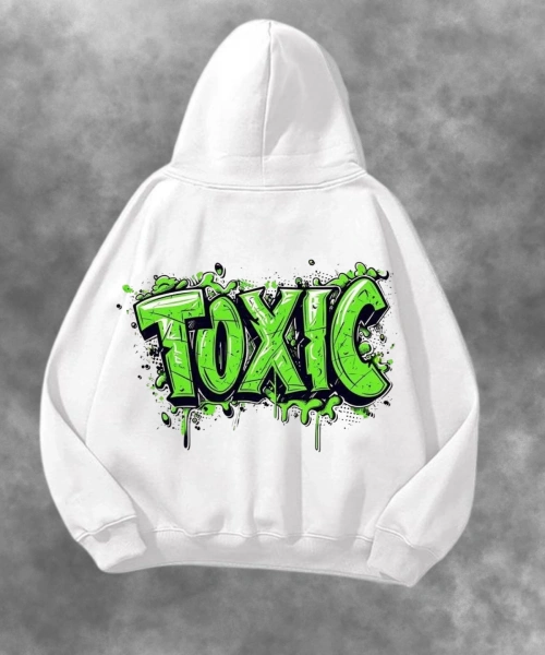 Toxic Baskılı Unisex Oversize Kapüşonlu Sweatshirt