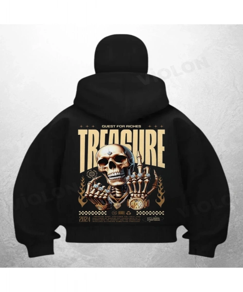Treauser Baskılı Siyah Samuray Kar Maske Sweatshirt Hırka