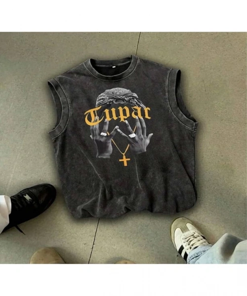 Tupac Atlet Bisiklet Yaka Yıkamalı Vintage Unisex Oversize T-Shirt