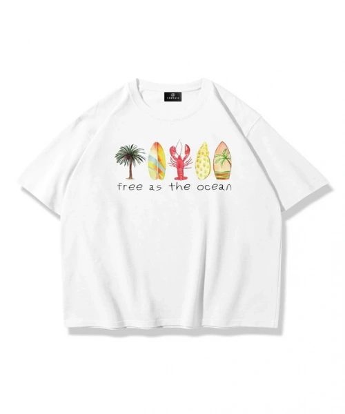 Unisex Free as the Ocean Tshirt Beyaz