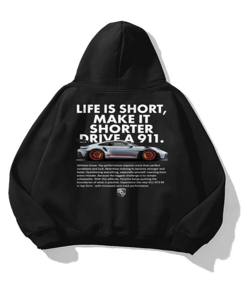 Unisex Life is Short 911 Sweatshirt Siyah