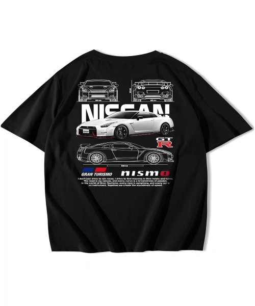 Unisex Oversize Nissan GTR Nismo Siyah T-shirt