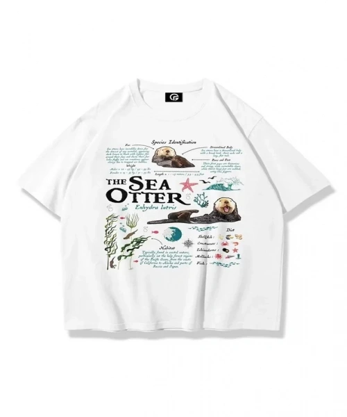 Unisex Sea Otter Tshirt Beyaz