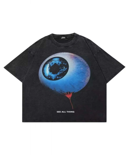 Unisex See All Eye Yıkamalı Oversize Tshirt