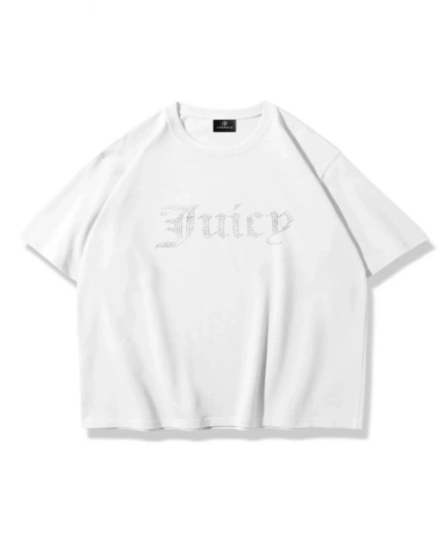 Unisex Juicy Taş Baskılı Beyaz Oversize Tshirt
