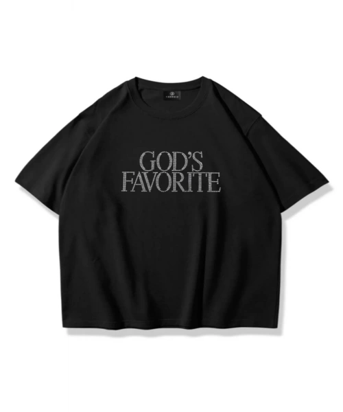 Unisex Gods Favorite Taş Baskılı Siyah Oversize Tshirt