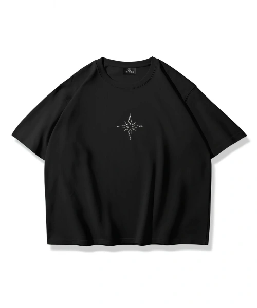 Unisex Taş Baskılı Siyah Oversize Tshirt