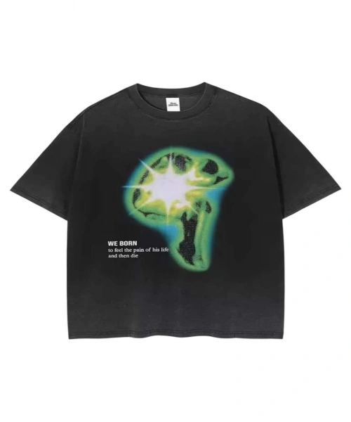 Unisex We Born Yıkamalı Oversize Tshirt