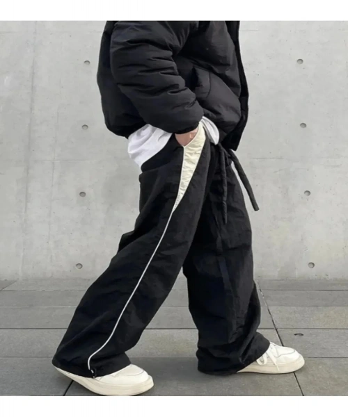 Vintage Harajuku Baggy Paraşüt Kumaş Line Detay Unisex Eşofman Altı