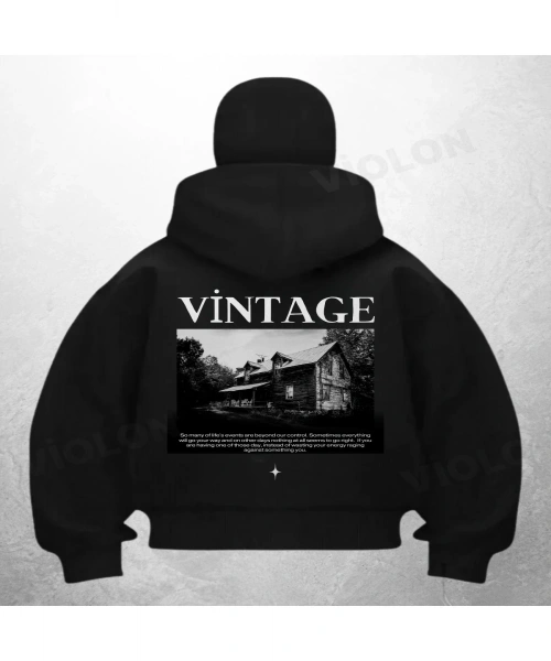 Vintage Home Baskılı Siyah Samuray Kar Maske Sweatshirt Hırka