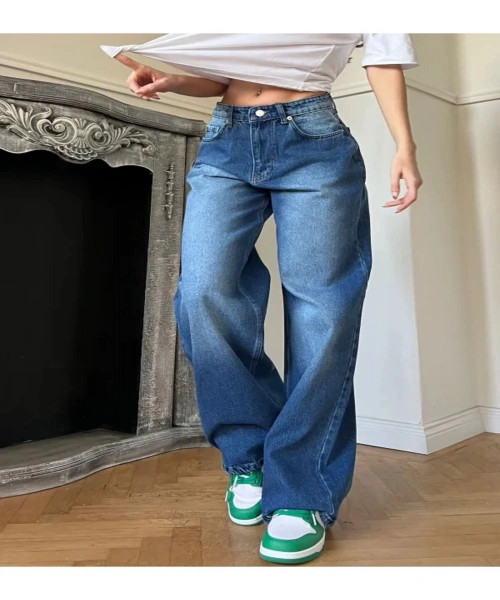Vintage Mavi Yıkamalı Aesthetic Desen Oversize Baggy Jean