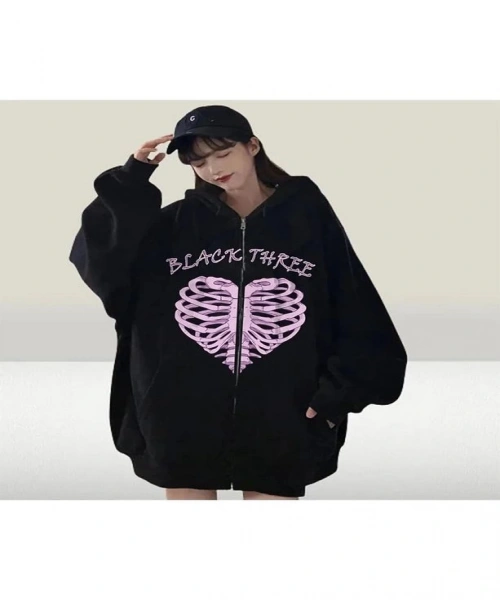Y2k Harajuku Oversize Fermuar Unisex Heart Black Three Detail Hırka