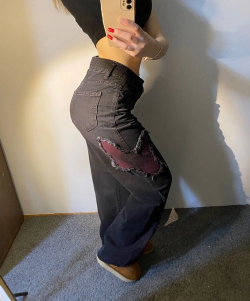 Y2k Kelebek Desenli Nakışlı Baggy Pantolon