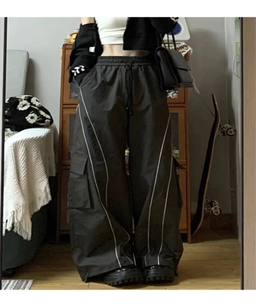 Y2k Line Detail Paraşüt Baggy Unisex Eşofman Altı