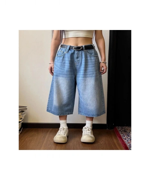 Y2k Mavi Baggy Tech Unisex Oversize Kalıp Şort