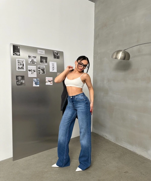 Y2k Mavi Bol Paça Kot Pantolon