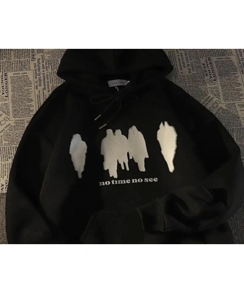 Y2k No Time No See Baskılı Oversize Unisex Siyah Kapşonlu Hoodie Sweatshirt