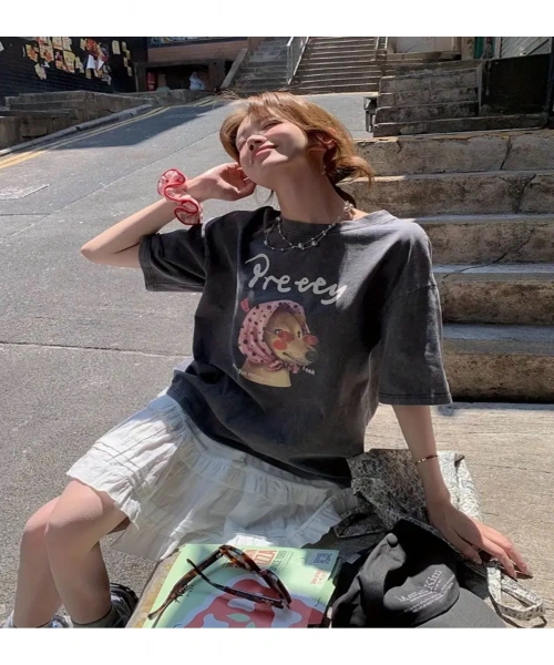 Y2k Retro Baskılı Yıkamalı Vintage Unisex Oversize T-Shirt