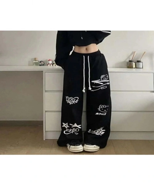 Y2K Siyah Hello Kitty Graffiti Eşofman Altı