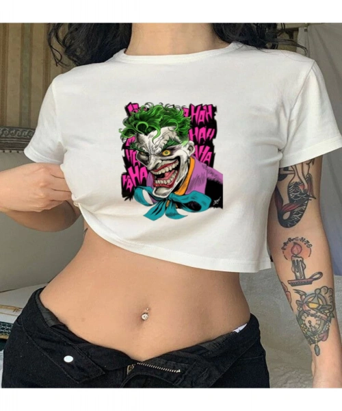 Y2K Sokak Stili Karikatür Desenli Minionlar Baskılı Kısa Kollu Beyaz Crop Body