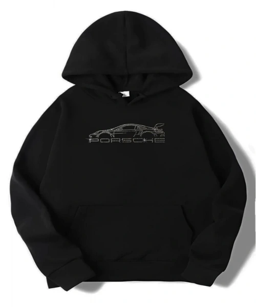 Y2K Unisex Oversize Taşlı Porsche Hoodie Sweatshirt