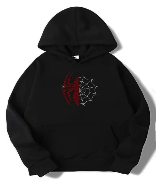 Y2K Unisex Oversize Taşlı Spider Hoodie Sweatshirt