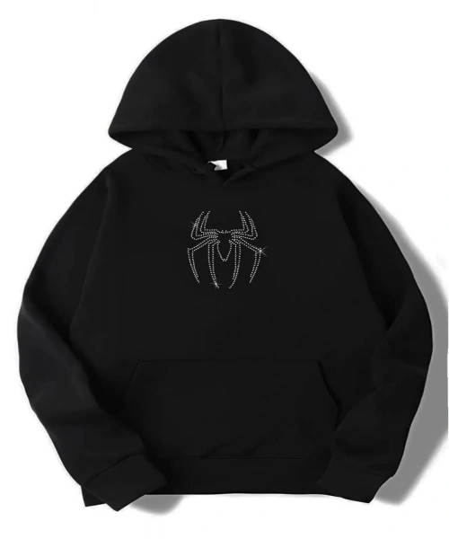 Y2K Unisex Oversize Taşlı White Spider Hoodie Sweatshirt