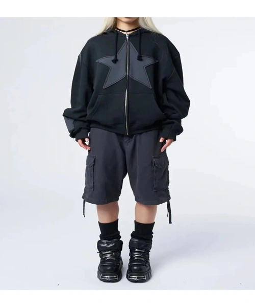 Y2k Yıldız Detail Oversize Cepli Hırka