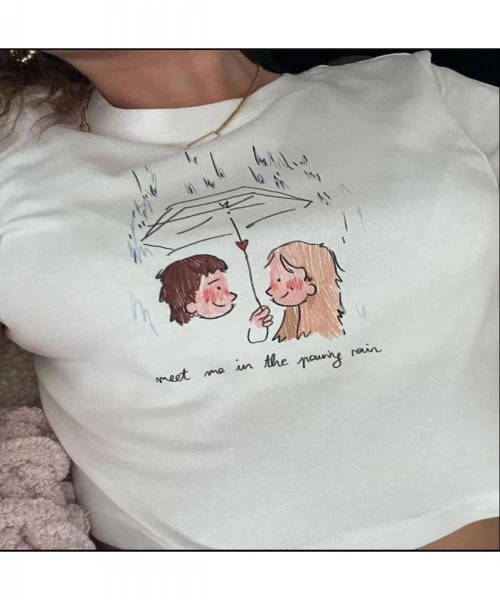 Yağmur Altında Çift Couple Beyaz Kadın Crop Body