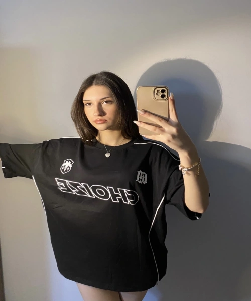 Yan Biyeli İsyah Choıse Siyah Unisex Oversize Tişört