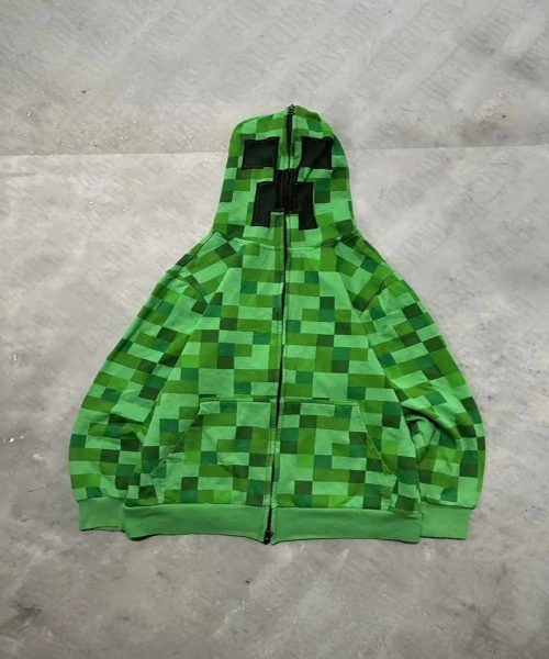 Yeşil Creeper Y2K Unsiex Hırka
