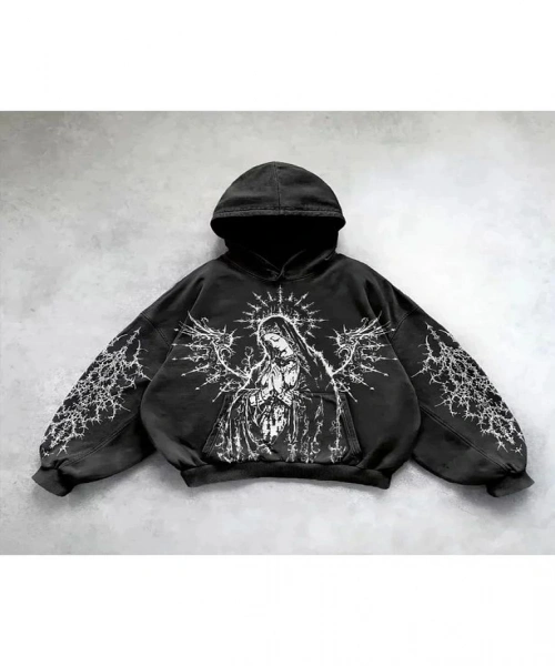 Yıkamalı Warrior Angel Woman Gothic Kapüşonlu Sweatshirt