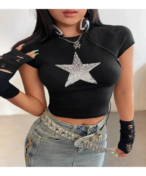 Yıldız Star Desenli Pullu Kadın Crop Body