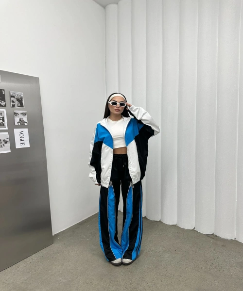 Zipper Detail Siyah Mavi Unisex Oversize Eşofman