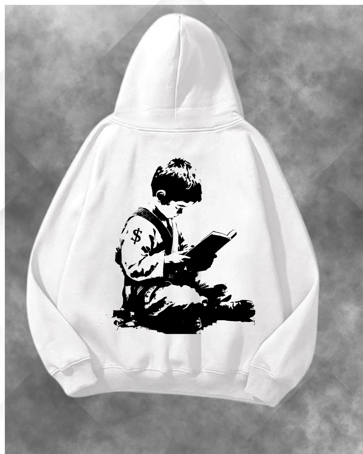 Banksy Tarzı Okuyan Baskılı Unisex Oversize Kapüşonlu Sweatshirt