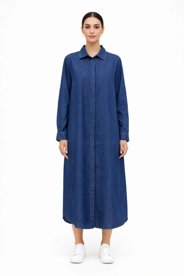 ALLDAY Gömlek Yaka Tensel Kumaş Uzun Denim Tunik-Elbise K.MAVİ